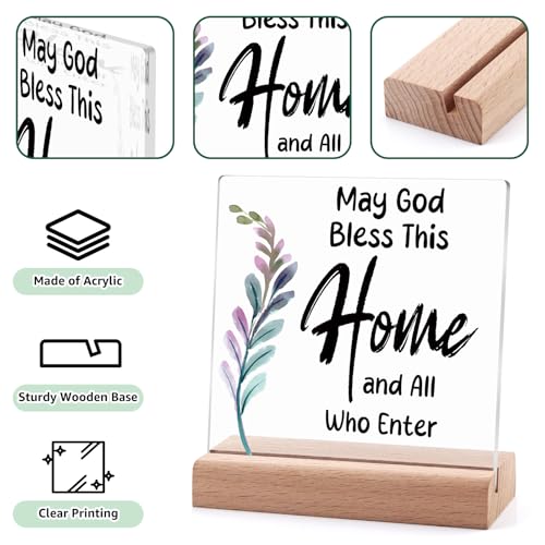 Religious Gifts for Women Men Christian Desk Decorative Sign Housewarming Gifts Decor for Home Office Table Desk Inspirational Acrylic Plaque with Wooden Stand Christians Gift for Family Coworkers