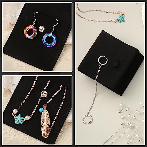 Bonuci Microfiber Jewelry Pouch 8x8cm, Jewelry Packaging Bag Luxury Small Gift Bags Package Snap Button with Divider Microfiber Bag for Bracelet Necklace Packaging Black 80
