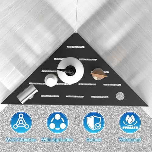 Corner Shower Shelves, 10" Matte Black 304 Stainless Steel Recessed Shelf for Bathroom，Grout in Shelf with Hooks for Tiled Wall 2 Pack (Black)