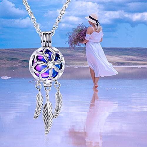 shajwo Cremation Jewelry Dream Catcher Urn Necklaces for Ashes Flower Feather Keepsake Memorial Hollow Pendant for Women Men Rainbow