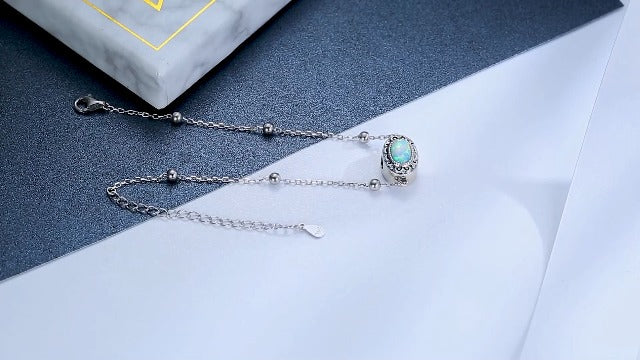MANBU Sterling Silver Cremation Bracelet for Ashes opal urn bracelet