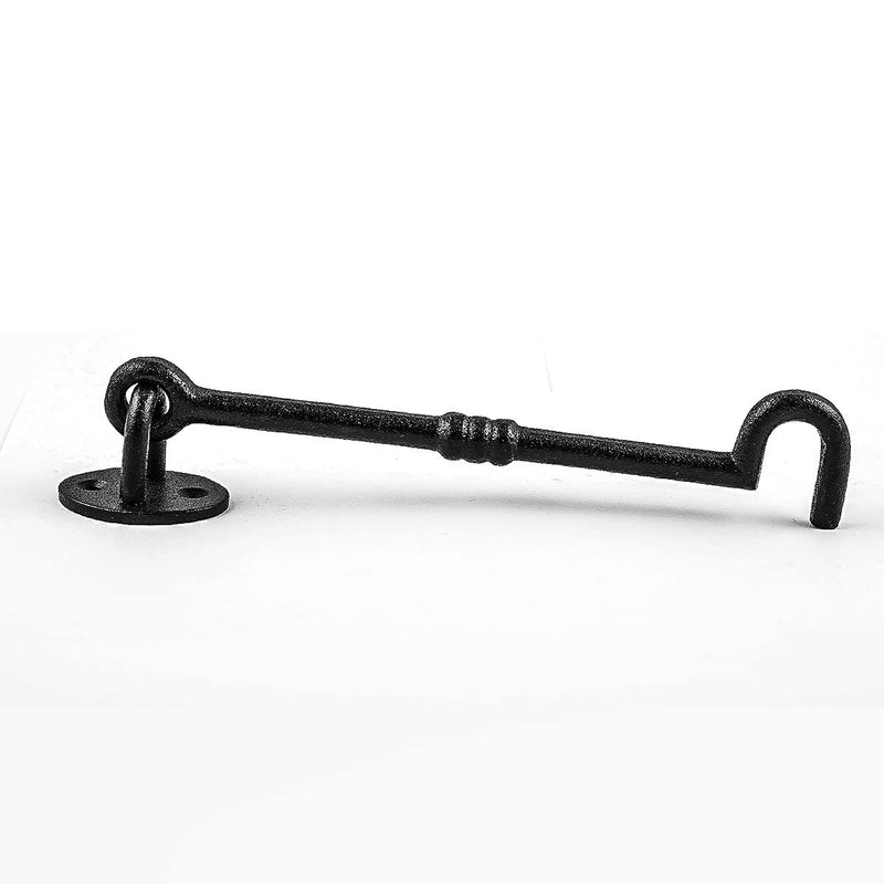 Renovators Supply Manufacturing Black Wrought Iron Cabin Hook Eye 7 Inches Long Decorative Privacy Hook Latches for Kitchen Cabinet, Window, Sliding Or Barn Doors with Mounting Screws 7 Inch