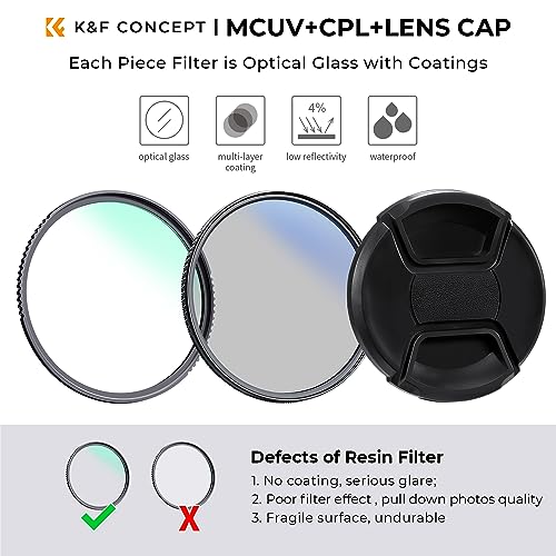 K&F CONCEPT 72mm UV CPL Lens Cap Filters Kit 18 Multi-Coated