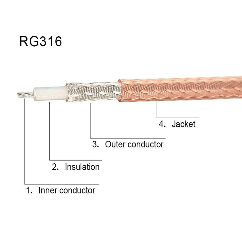 Superbat 2-Pack SMA Cable Extension, SMA Male to SMA Male Right Angle Connector Cable RG316 Coax Jumper, 12" for Antenna Router Wifi Cable Network Analyzer etc. 12inch 2-pack