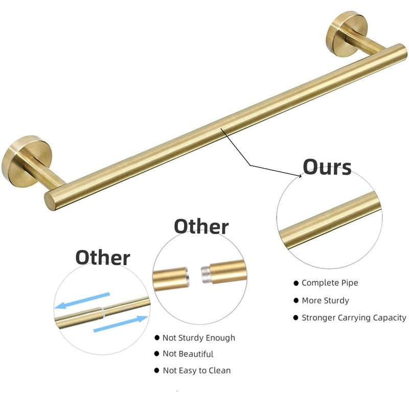 Gold Bathroom Hardware, Bathroom Accessories Set Includes Toilet Paper Holder 24 Inch Towel Bar Towel Ring Robe Hook 4 Pieces Wall Mount Brushed Gold