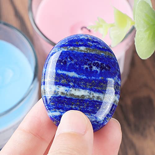 1.8” Inch Lapis Lazuli Palm Stones Thumb Worry Pocket Chakra Crystals for Anxiety, Adult Sensory Items for Woman or Man, Anxiety Relief Items Fidget. Healing Crystals Daily Use
