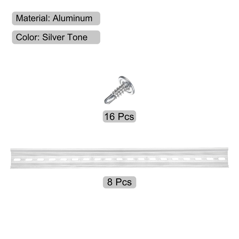 [Australia - AusPower] - MECCANIXITY DIN Rail Slotted Aluminum Mounting Guide 20 Inch x 1.4 Inch x 0.3 Inch for Electrical Industrial Products Silver Tone 8 Pcs 