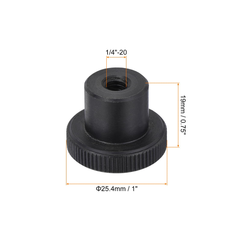 [Australia - AusPower] - uxcell 1/4"-20 Knurled Thumb Nuts, 1Pcs Carbon Steel High Head Female Threaded Round Grip Knob Locking Nuts Fasteners Nuts, Black 