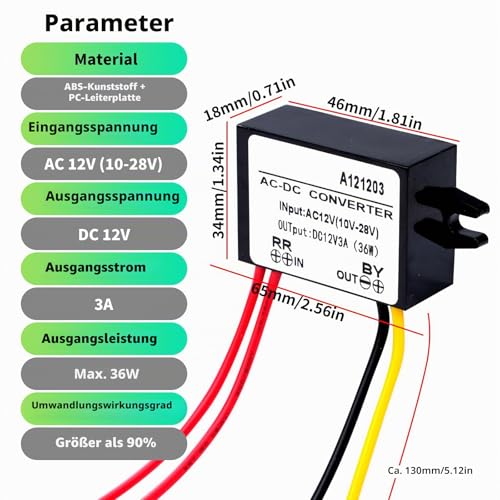 AC DC Step Down Converter, AC 10-28V to DC 12V 3A 36W Voltage Converter, Input 10-28V AC, Output 12V DC, Waterproof Module of AC DC Converter 10-28VAC