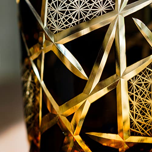 JINZHI Edo Kiriko Old Fashioned Glasses Japanese Style Crystal Amber 8 0z Black Diamond Cut Glass Cup Tumbler for Vodka Cocktail Whiskey