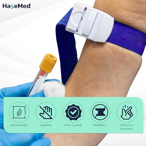 HaseMed Metal Free Latex Free Blue Medical Tourniquet - 1 Piece Tourniquet for Medical Applications, Elastic and Safe, Ideal for Emergencies and Hospitals