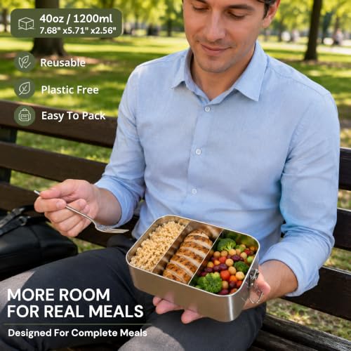 RESORA 40oz Basic Stainless Steel Bento Lunch Box for Adults Basic Set