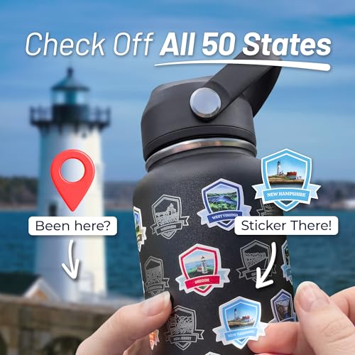 BlueTrail 50 States Water Bottle with Stickers - 32 oz Insulated Stainless Steel, Upgraded Leak-Proof Lid, UV & Waterproof Permanent Stickers, Laser Engraved 50 States of the USA (Black) Black