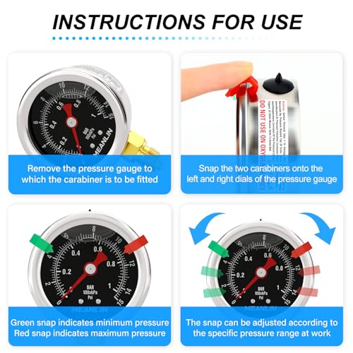 MEANLIN MEASURE 0~1Bar/0~15Psi Black Pressure Gauge 1/8 Inch BSP 1.5 Inch Dial, Stainless Steel Liquid Pressure Gauge, Lower Mount, WOG Water Oil Air (with 2 Push Buttons) Bottom Mounted (Black)