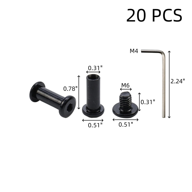 [Australia - AusPower] - Oedema 20-Pack M6×8mm Binding Screws Stainless Steel Barrel Nuts and Bolts Screw Rivets with 1Pcs Allen Wrench for Furniture Bed Belt Buckle Leather Binding Bolts M6×8mm, 8×20mm 