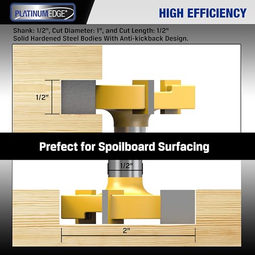 PLATINUMEDGE Spoilboard Surfacing Router Bit, 1/2-Inch Shank 2-Inch Cutting Diameter, Slab Flattening Router Bit Planing Wood Planer Bit (Carbide) (Pack of 2) 1 Piece - 1/2 Inch Shank (Pack of 2)