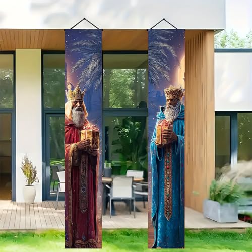 HOMETITUTE Three Kings Day Red And Blue Kings Door Banner 71 x 12 Inch Epiphany Decoration Hanging Sign Vertical Banner Holiday Celebration Home Porch Entryway Decor Red, Blue