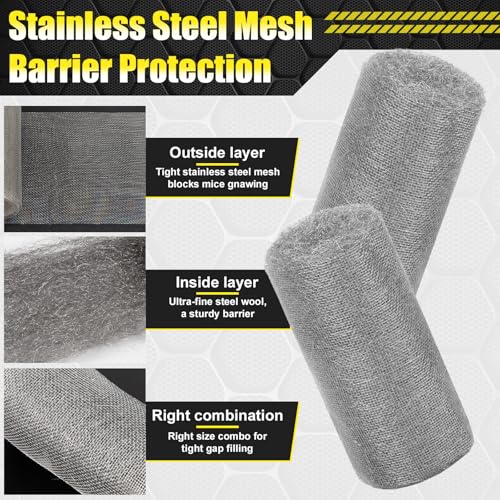 Alabrocon steel wool kit with three rolls of steel wool and wire mesh