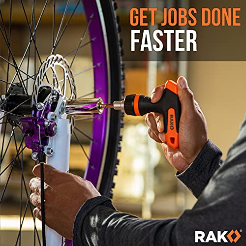 RAK universal socket tool set with T-handle ratchet driver, wrench grip and screwdriver bits, 15-piece set