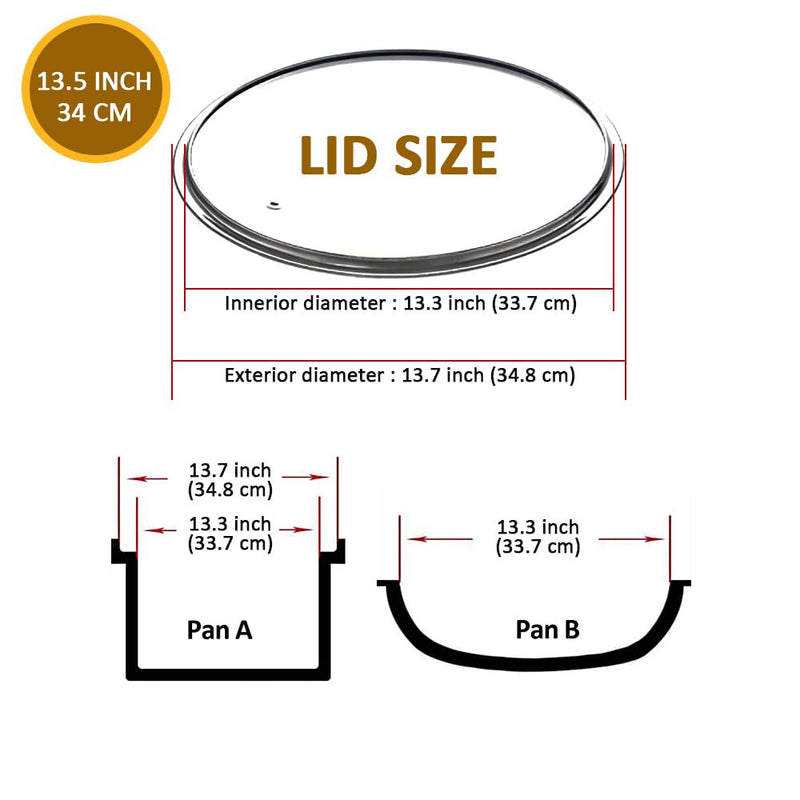 Glass Lids for Pots and Pans, 8, 11, 12, 12.6 Inch Pan Covers for Cookware, Tempered Glass Lid for Replacement, Dishwasher Safe & Microwave Oven Safe (13.5 Inch) 13.5 Inch