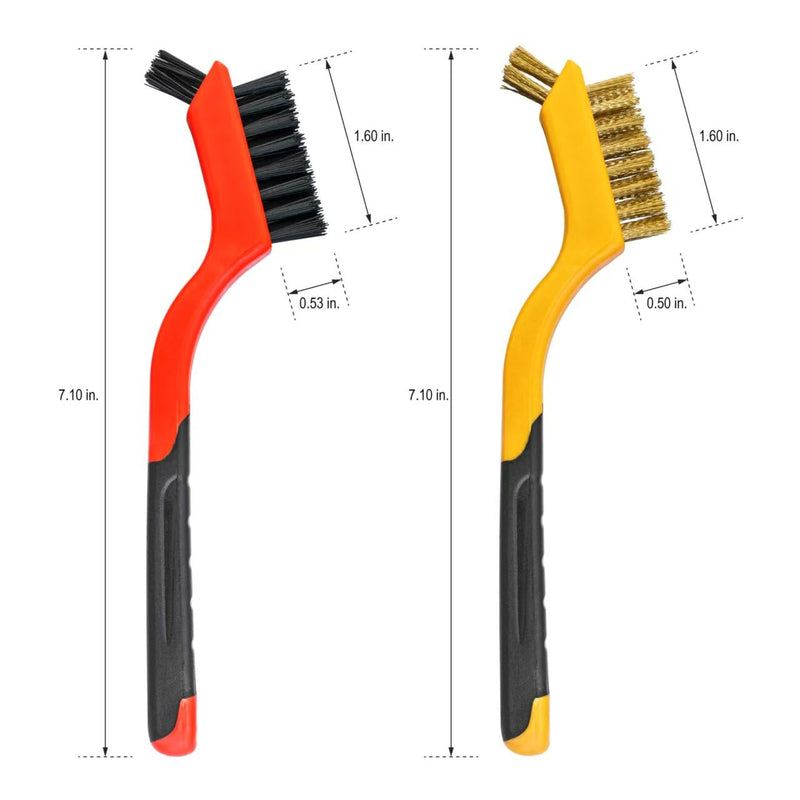 [Australia - AusPower] - 6Pcs Small Wire Brushes for Cleaning Rust, Brass/Nylon/Stainless Steel Brushes with Curved Handle for Cleaning Metal, Paint Removal, Weld Slag & Dirt Cleaning 