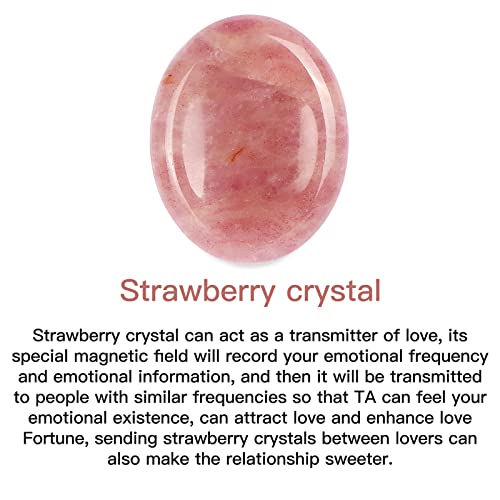 2" Strawberry Quartz Worry Stone Cherry Palm Stones Healing Crystals for Anxiety Meditation Thumb Stone Witchy Strawberry Decor Gift Strawberry Crystal 2.0"