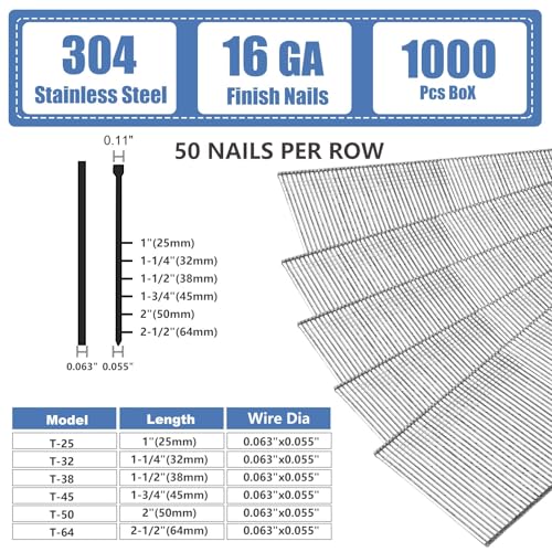 SITLDY 1-1/2 inch 304 stainless steel 16 gauge finish nails, 1000-pack