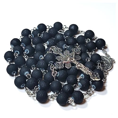 Rosary Beads Chaplet Frosted Ceramic Rosery Cross Catholic gifts Black