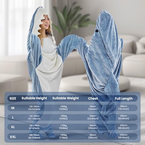 Shark Blanket Hoodie Onesie,Wearable Shark Blanket Soft Cozy Shark Onesie,Shark Costume for Adult Shark Sleeping Bag Xl: for 61-67 Inch Height