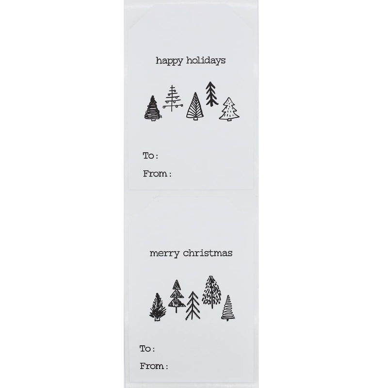 Boho Style Christmas Tree Gift Tag Stickers – 2 x 3 Inch Holiday Labels with Unique Tree Designs – 100 White Semi-Gloss Adhesive Tags, Eco-Friendly, Made in USA 25