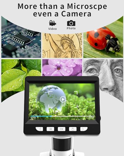 CIMELR 4.3 Inch Digital Microscope, 50X-1000X Resolution, USB Microscope with 8 Adjustable LED Lights, Microscope for Adult/Children (306-B) 306-B