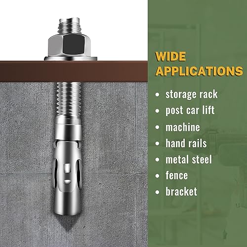 LIONMAX 12Pcs 3/8" x 3" Stainless Steel Concrete Anchors, Wedge Anchors 3/8" x 3" 12