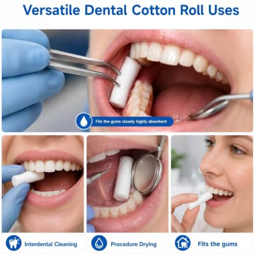 Pack of 200 Dental Cotton Rolls, Highly Absorbent Cotton Nasal Tamponade Alternative