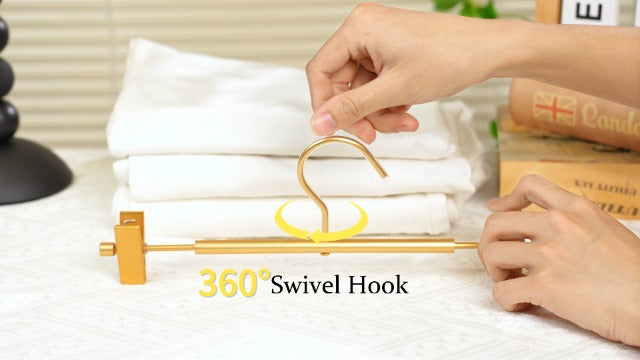 10 Pack Gold Metal Pants Skirt Hangers with Clips & Swivel Hooks 10 Pack