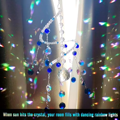 Geili Crystal Sun Catcher Rainbow Maker,Spiral Wind Chime Suncatcher(Blue) CH,BLUE