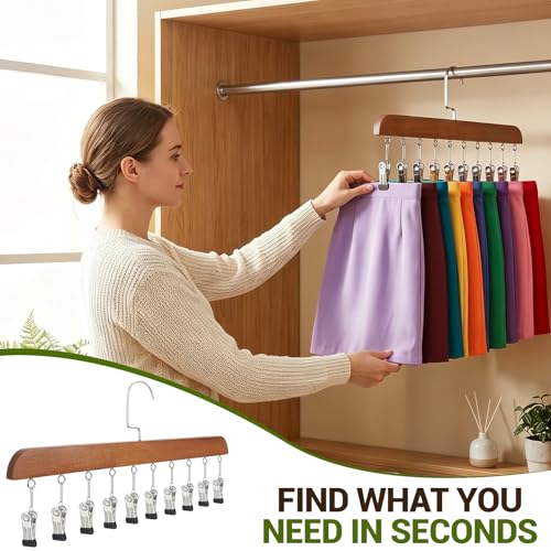 4-Pack Pants Hangers with Clips – 10 Clips Each, Space Saving Closet Organizer Hanger for Leggings, Jeans, Hats, Shorts, Belts, Scarves – Closet Organizer (4, Brown) 4