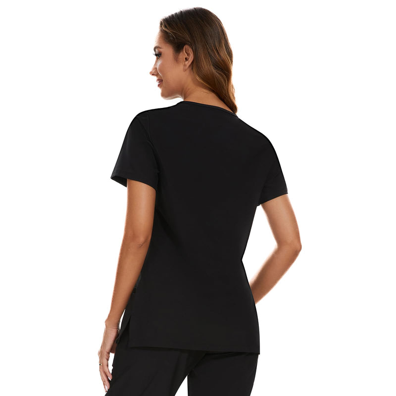 [Australia - AusPower] - Scrub Tops for Woman - Soft Stretch, V-Neck Top Scrubs with 3 Pockets, Easy Care for Women Black Medium 