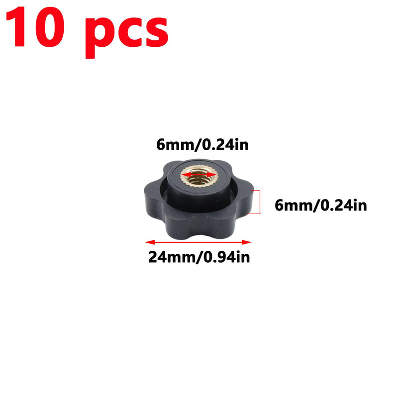[Australia - AusPower] - Antrader M6 Star Knob Clamping Handle Nut,10Pcs Thru Hole Star Knobs Nuts Screw Knurled Clamping Nut Knob Black Plastic Handle Clamping Knobs 25#M6 