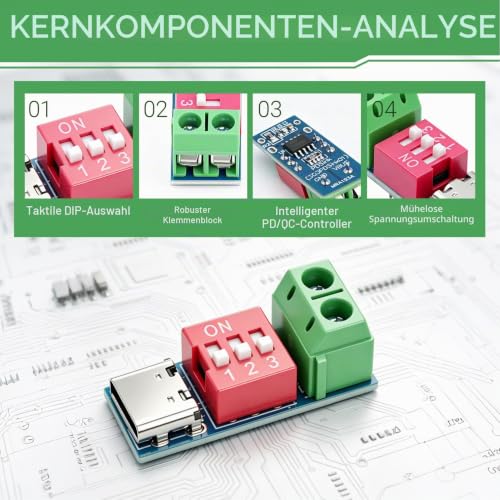 Pack of 5 USB C PD/QC Trigger Board Module, USB C Test Device with DIP Switch 5V/9V/12V/15V/20V, Step-Down Converter Module, Power Delivery Boost Module 100W for USB C Tester, Electronic Tests, Quick | Type C Module Power Delivery Boost 100W for DIY El...
