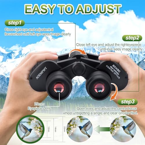 Binoculars for Bird Watching for Adults and Kids Waterproof HD Binocular Professional with Low Light Night Vision High Powered Mini Binoculares for Hunting Concert Theater Camping (80 * 80) 80*80