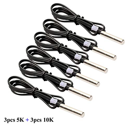 Hailege 6pcs NTC Temperature Sensor 5K + 10K 1% NTC B3950 Waterproof Probe Thermistor Accuracy Temperature Sensor Precision Temperature Sensor 1M