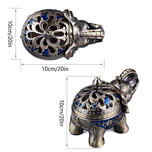 K COOL Metal Backflow Incense Holder Elephant Cone Incense Burner Candle Holder with Lid, Aromatherapy Ornament Home Office Decoration for Indoor Outdoor (Navy Blue) Navy Blue