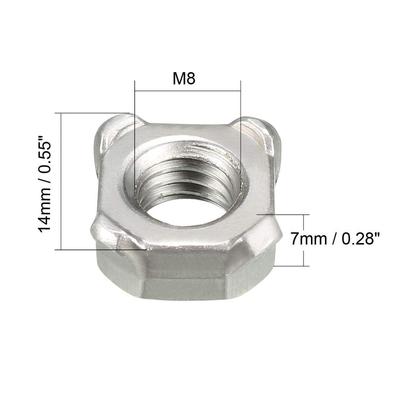 [Australia - AusPower] - uxcell Weld Nuts,M8 Square UNC Coarse Carbon Steel Machine Screw Silver Pack of 20 M8 
