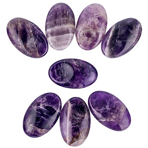 SUNYIK Oval Natural Amethyst Thumb Worry Stone for Anxiety Stress purple
