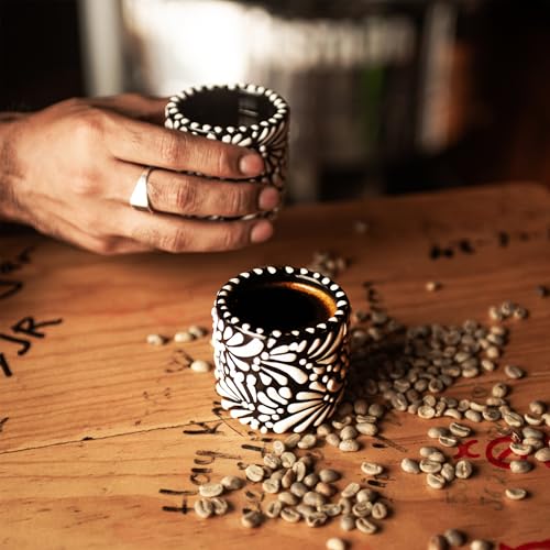 | Handmade Talavera Espresso Cups (4oz - Double Espresso/Italian Coffee Size) | Authentic Hand-Painted Mini Coffee Cups From Mexico Día y noche