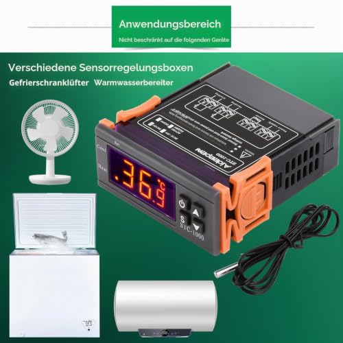 Aideepen Digital Temperature Controller, STC-1000 DC 12V 10A Thermostat Control Switch 2 Relay Output with NTC 10K Sensors for Heating and Cooling