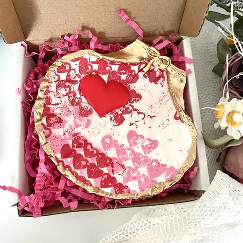Distressed Hearts Bridal wedding Gifts for Women Jewelry Tray Room Decor, Handmade Organic Shell Trinket, Ring Dish for Teacher, Mom I Birthday, Wedding, Engagement Valentines Graduation Gift