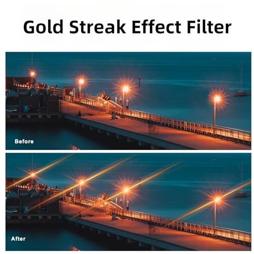 GREEN.L 82mm Gold Streak Lens Filter, Premium Optical Glass 360°Rotatable Anamorphic Flare Camera Lens Effect Filter