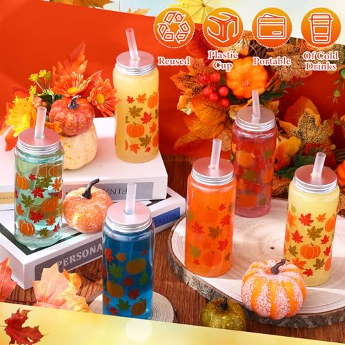 Dingion 24 Pcs Fall Cups with Lids and Straws Plastic 13.5 oz