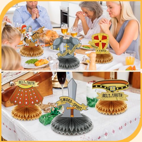 Jetec 9 Pcs Armor of God Honeycomb Centerpieces, Religious Party Decoration